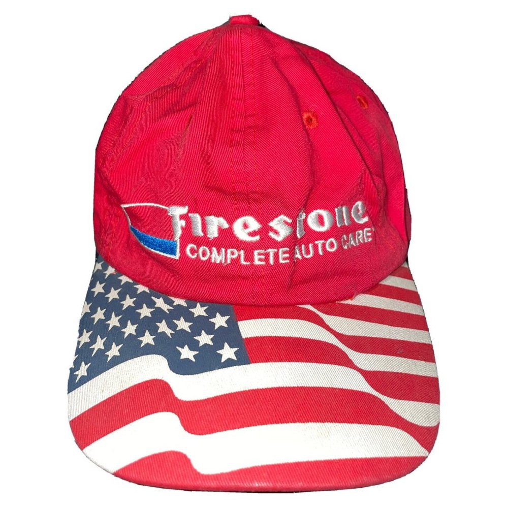FIRESTONE Complete Auto Care Adjustable Hat Cat Snapback US Flag Brim Vintage